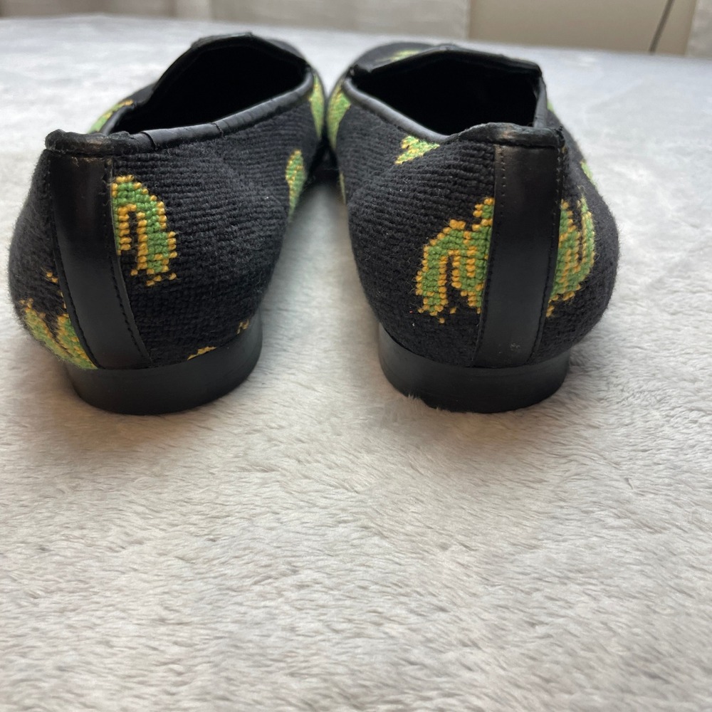 Vintage Zalo Womens Frog Needlepoint Loafers Size 8.5M Black Embroidered Spain - Picture 4 of 9
